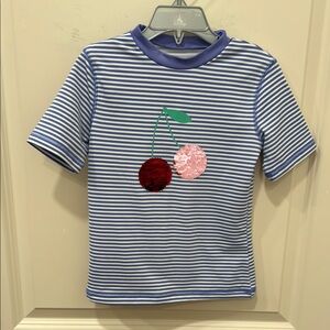 Striped Blue Kids swim Shirt with Cherry Design